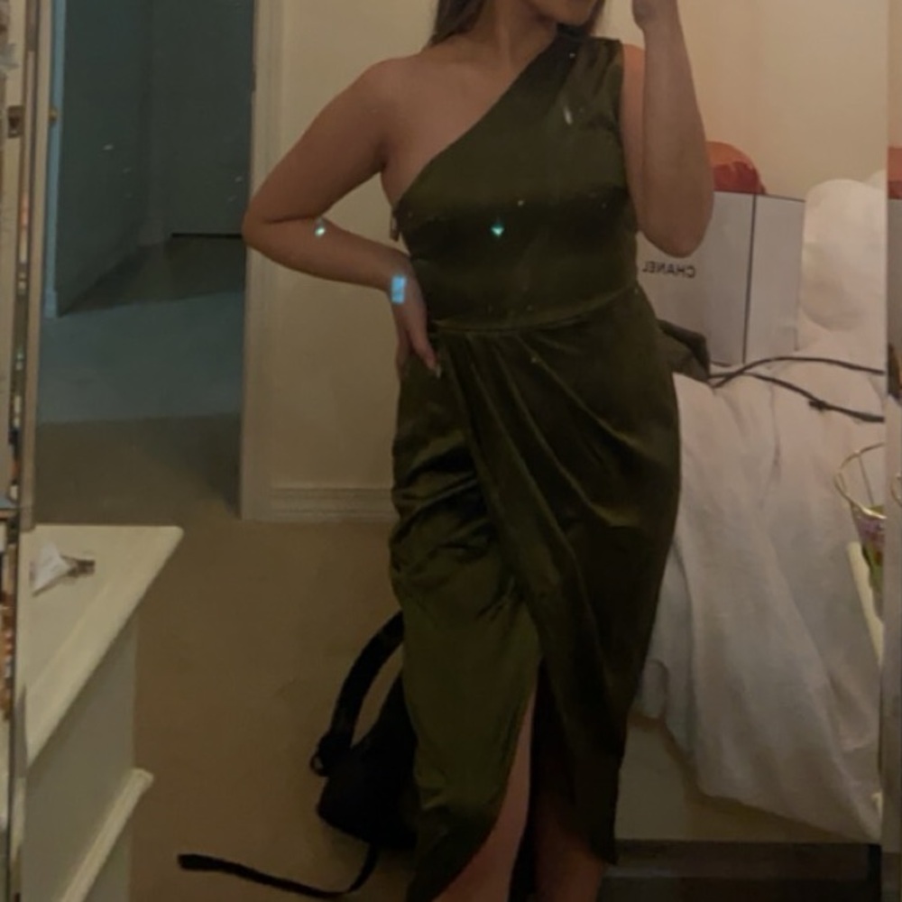 satin one shoulder high low dress!